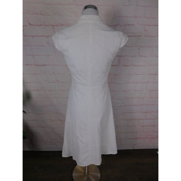 Calvin Klein White Textured Button-Front Cap Sleeve A-Line Dress Sz 2 - Picture 4 of 11